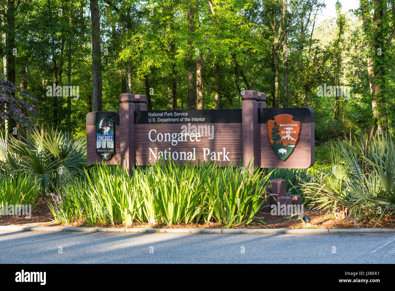 The entrance to Congaree National Park in Hopkins, South Carolina Stock