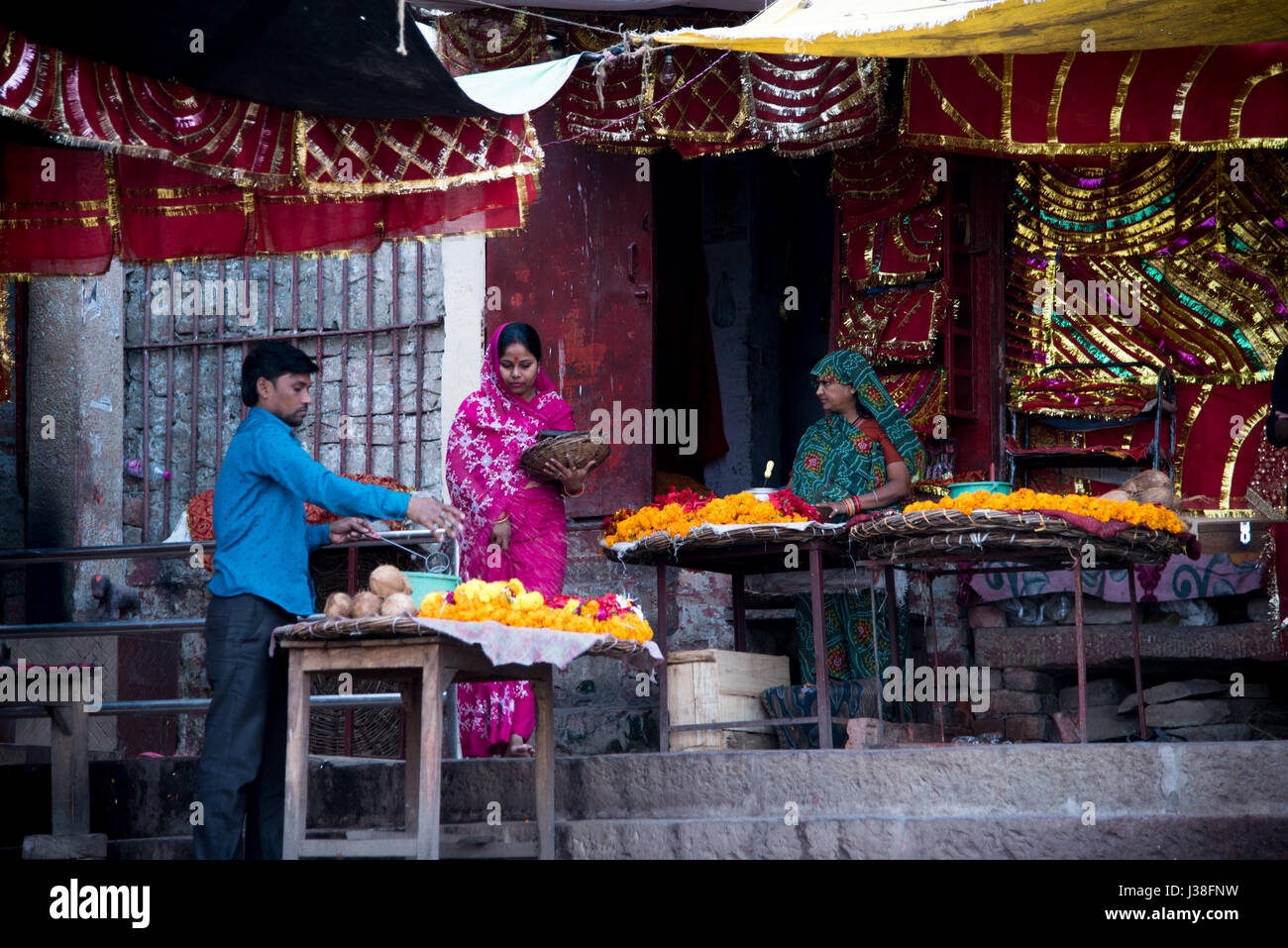 Flower market in Varanasi, India Stock Photo