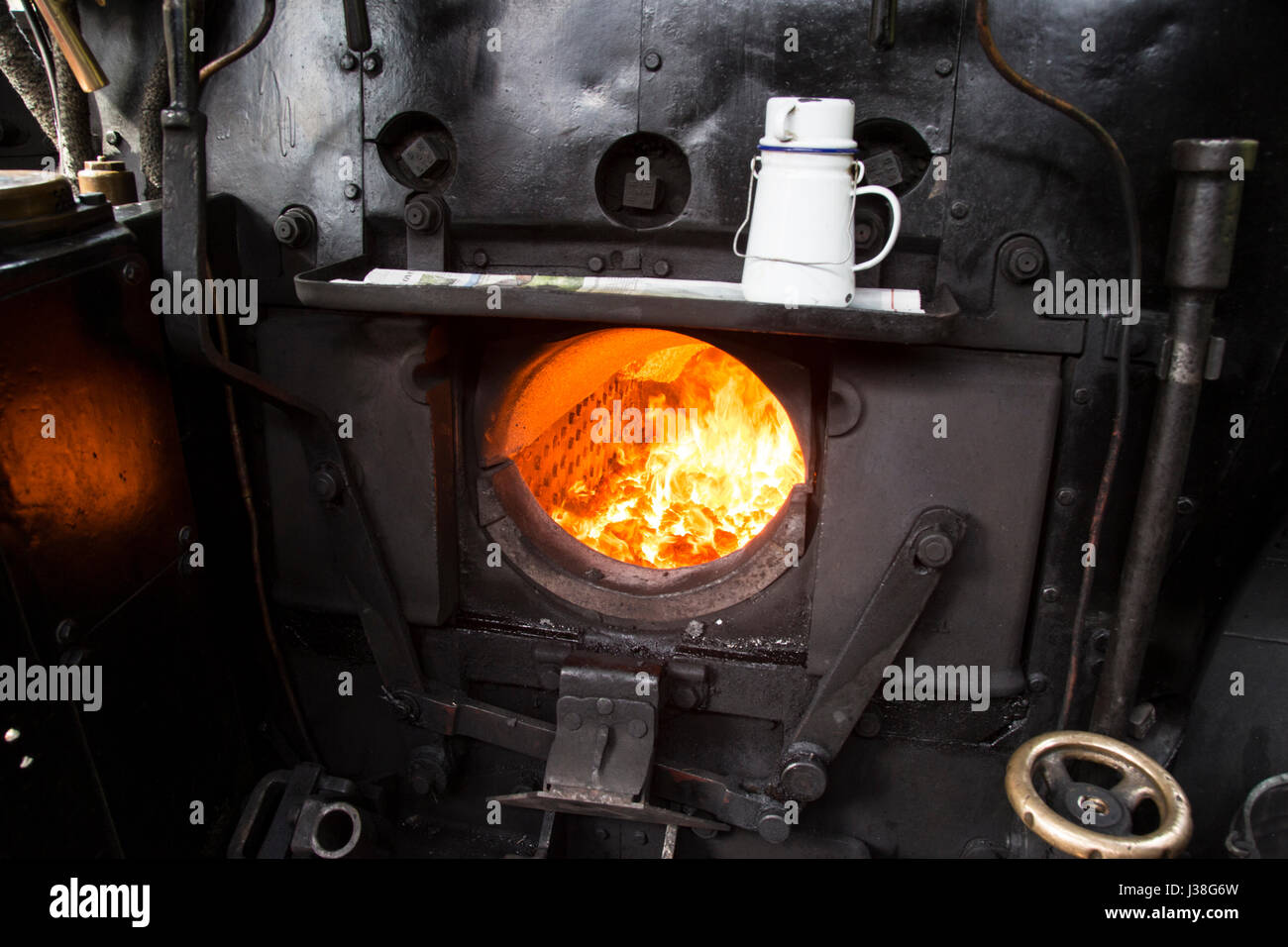 Firebox on British Railways steam locomotive Stock Photo