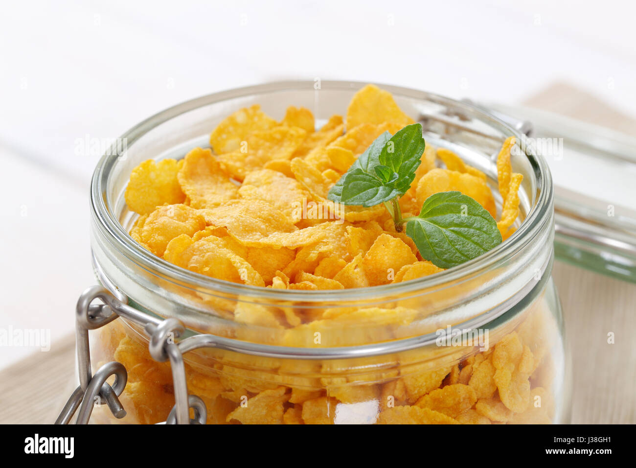 jar of corn flakes close up Stock Photo Alamy