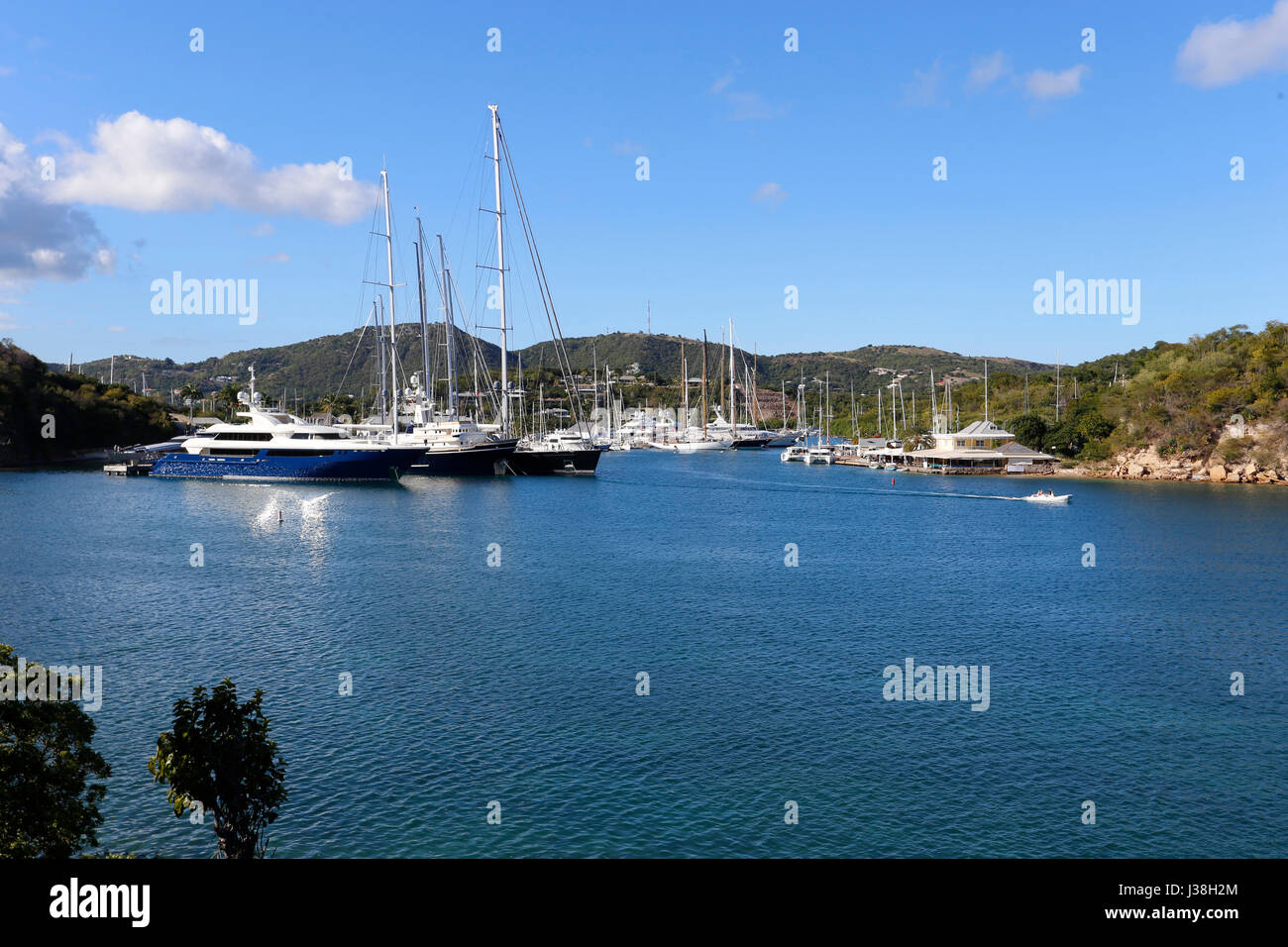 Yachts moored in English Harbour, Antigua Stock Photo