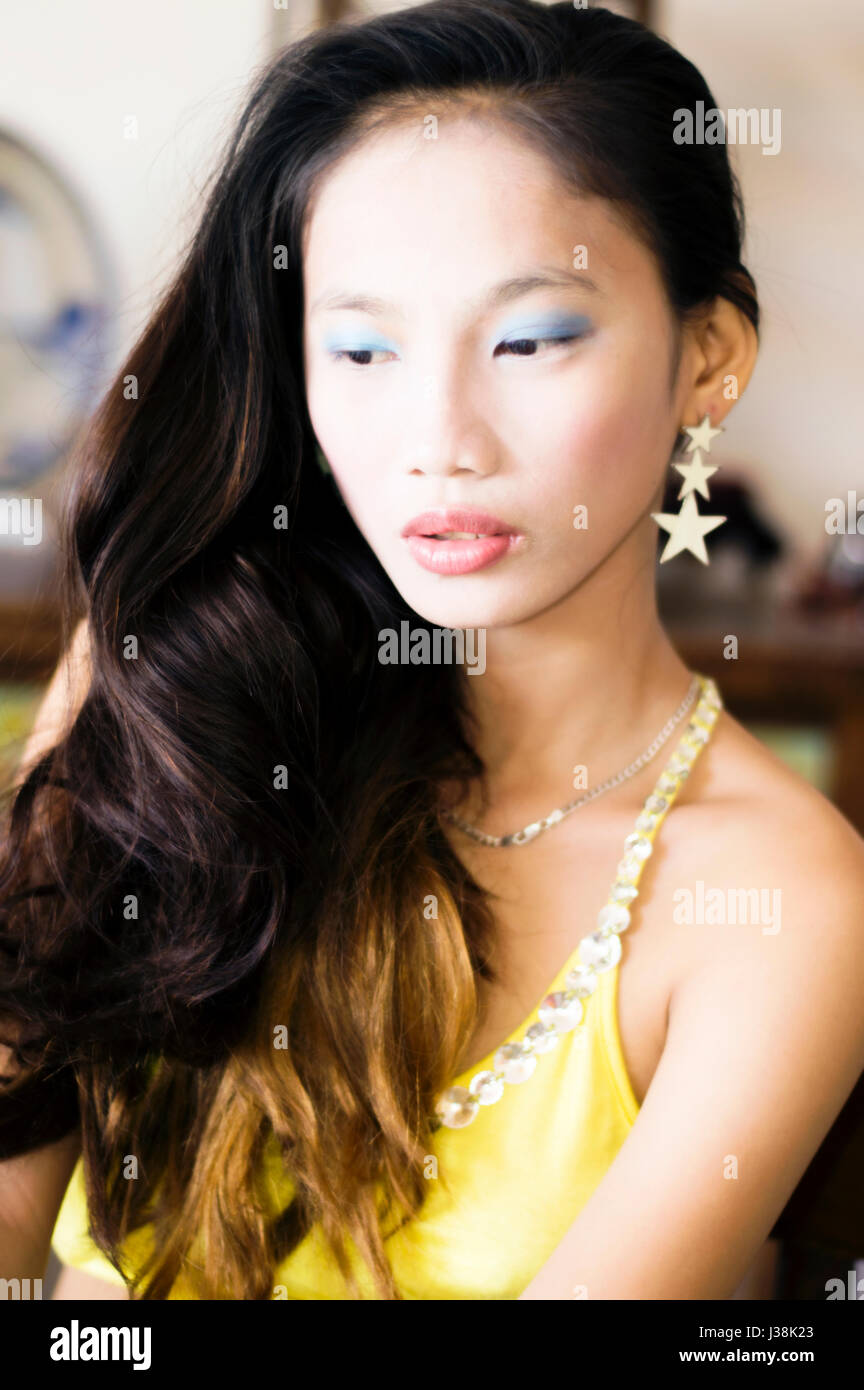 Young attractive Asian woman with beautiful hair Stock Photo