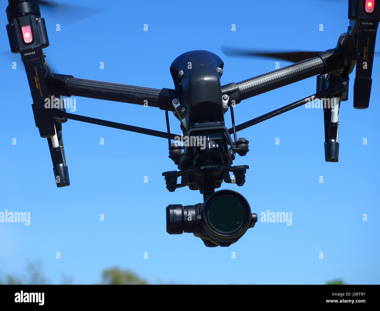 DJI Inspire 1 Pro Black edition drone in flight Stock Photo