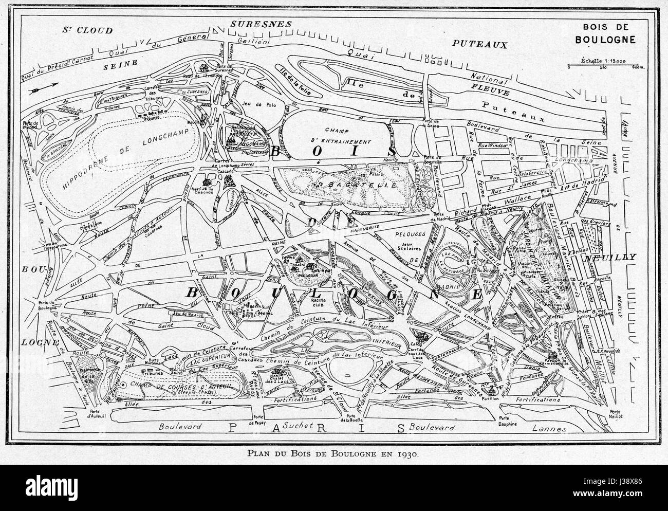 Corbel040 Plan du Bois de Boulogne en 1930 Stock Photo