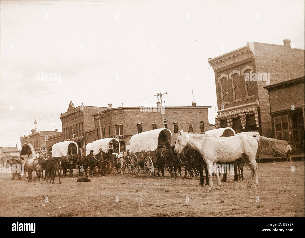 Covered wagons in Chadron, Nebraska Stock Photo