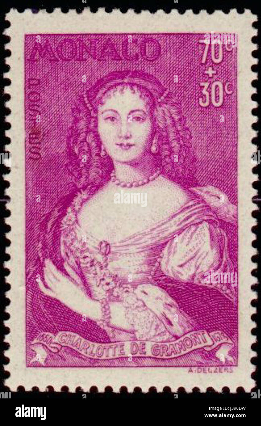 A depiction of Charlotte de Gramont, capturing her elegance and status as a French aristocrat. The artwork reflects the fashion and societal norms of 18th-century France, providing a glimpse into the life of nobility during that period. The portrait is a testament to the artistic techniques and cultural values of its time. Stock Photo