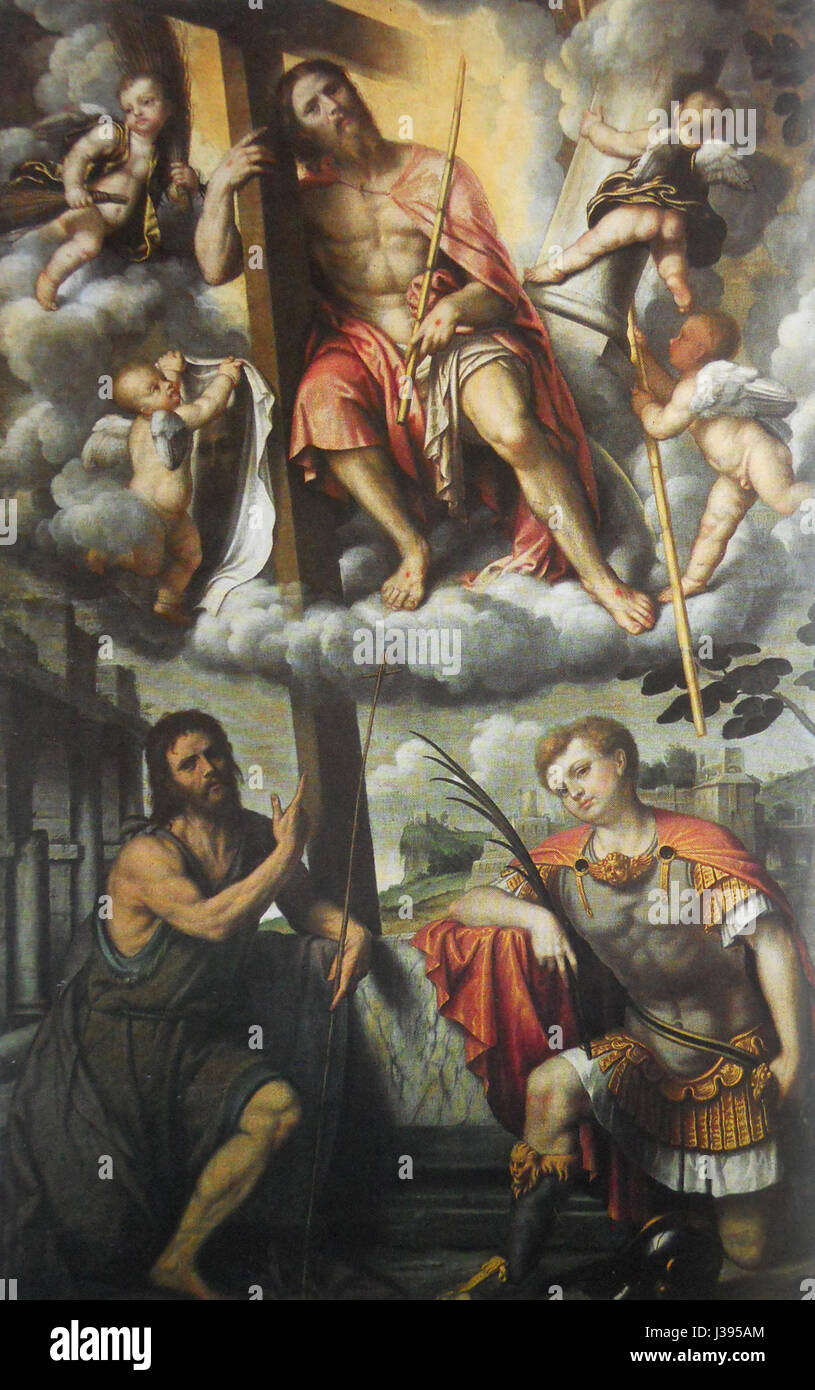 Cristo in passione con i santi Giovanni Battista e Pancrazio Stock Photo