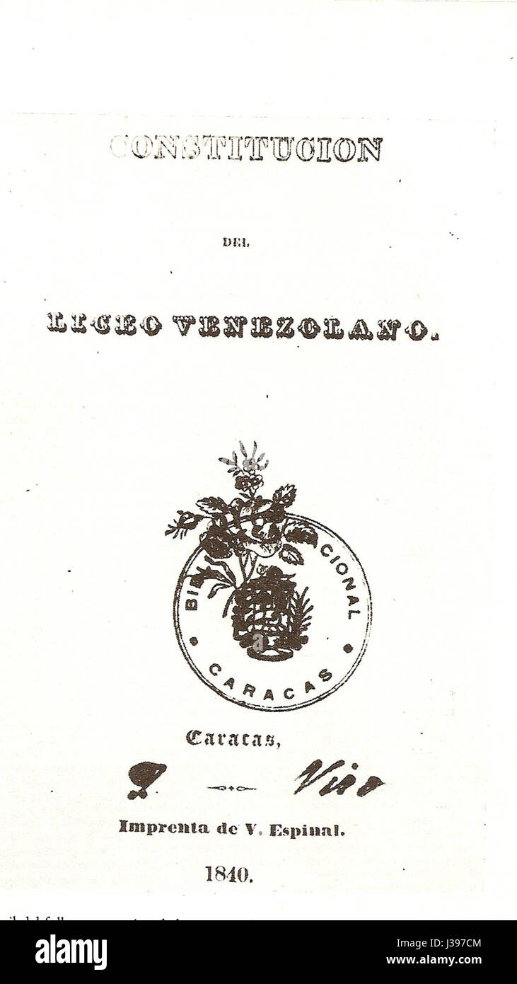 Constitucion del Liceo Venezolano 1840 000 Stock Photo