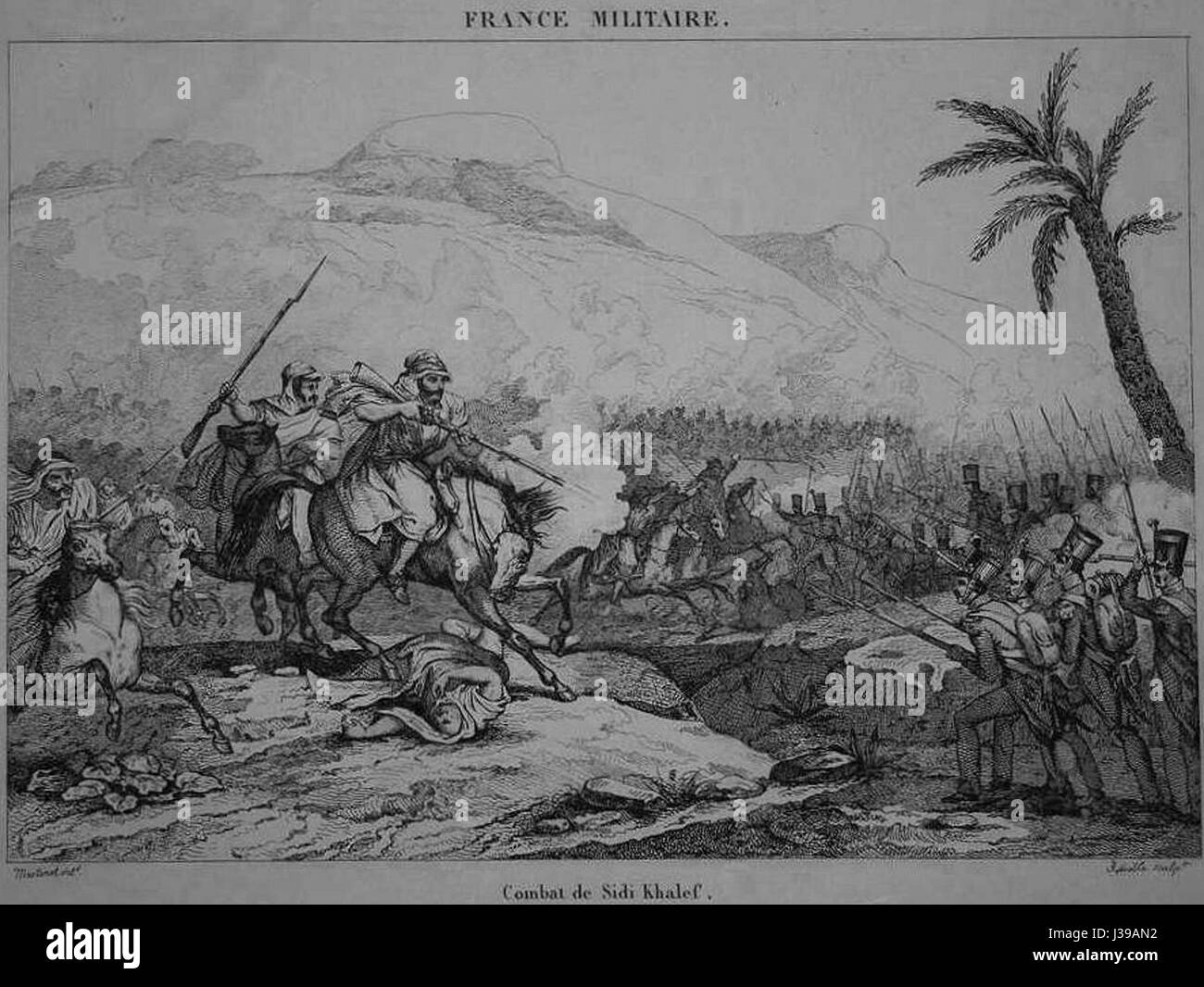 The *Combat de Sidi Khalef* gravure from 1830 depicts a significant ...