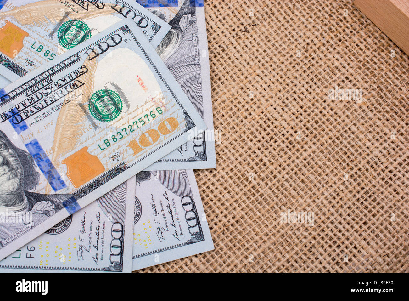 Banknote of US dollar placed on a linen canvas Stock Photo - Alamy