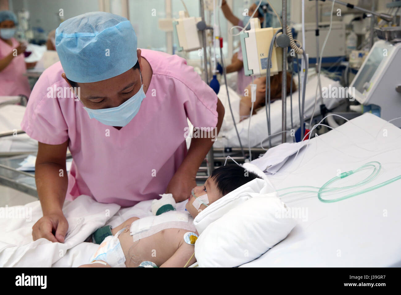 The heart institute offer high-quality care to vietnamese patients suffering from heart diseases. intensive care unit. Stock Photo