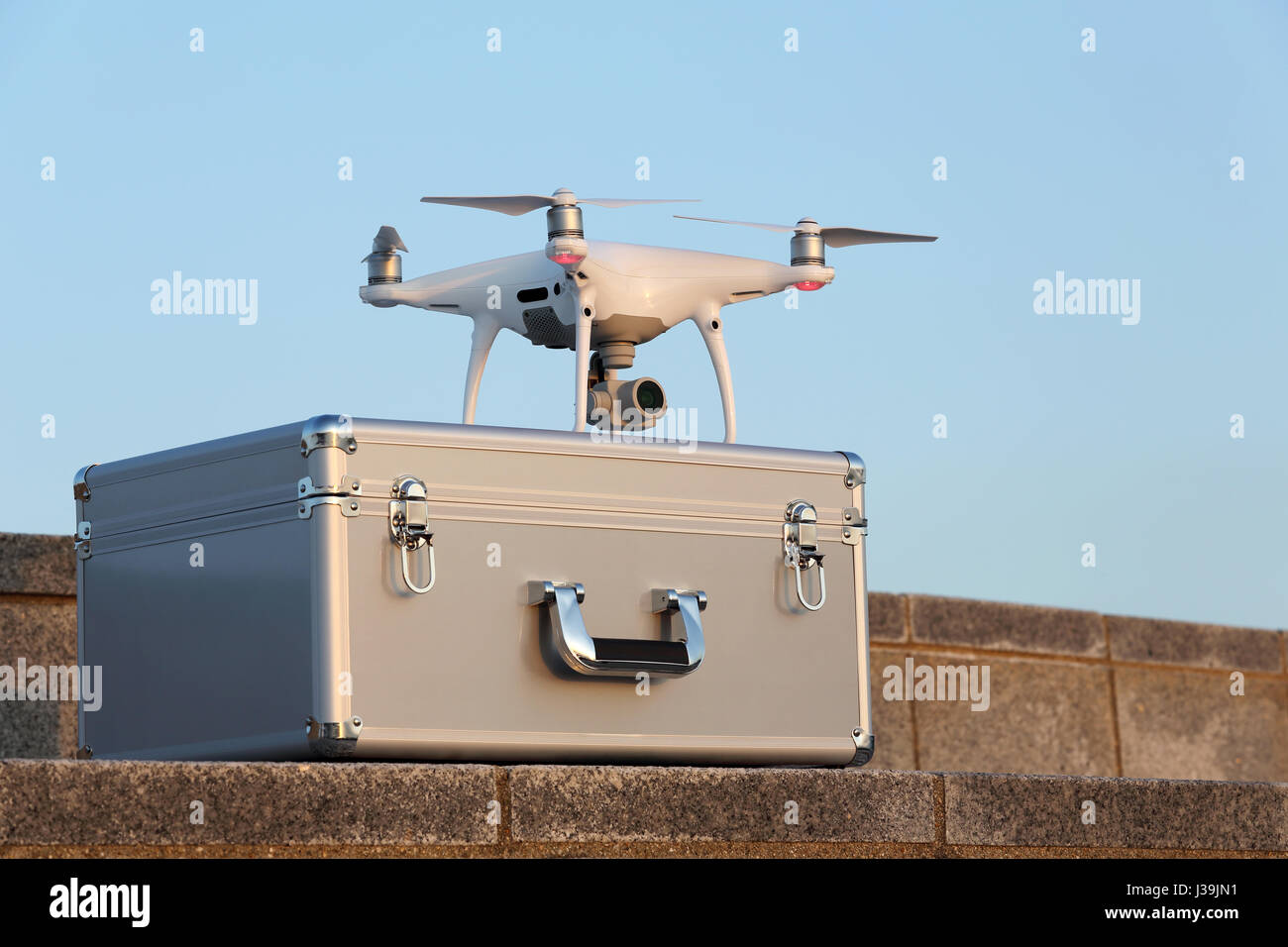 Drone before the flight on metal bag Stock Photo