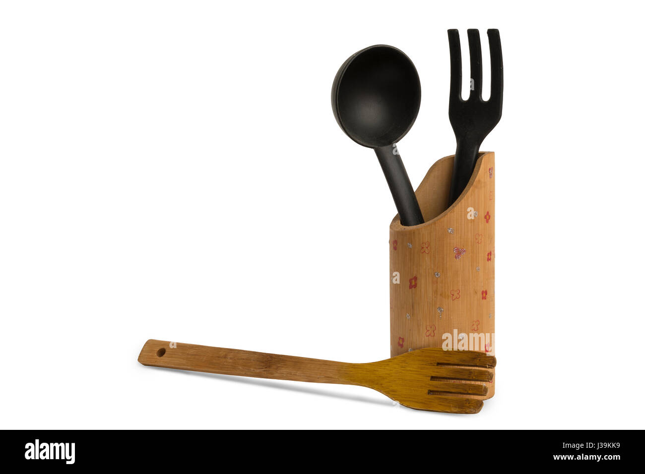 Kitchen Wooden Utensils, Selection Path Included. Stock Photo