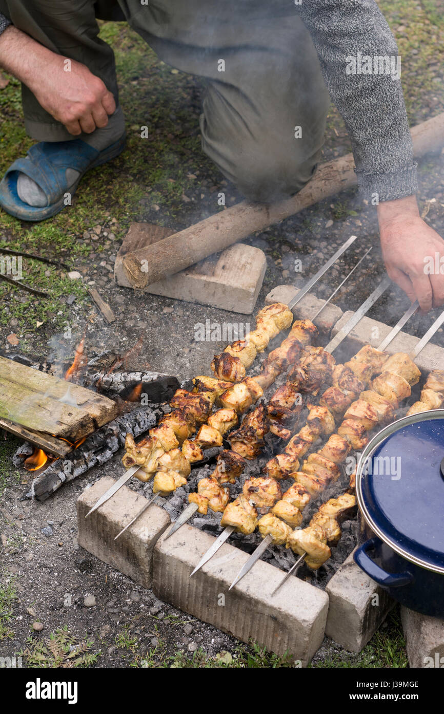 Making Chicken Kebab Stock Photo