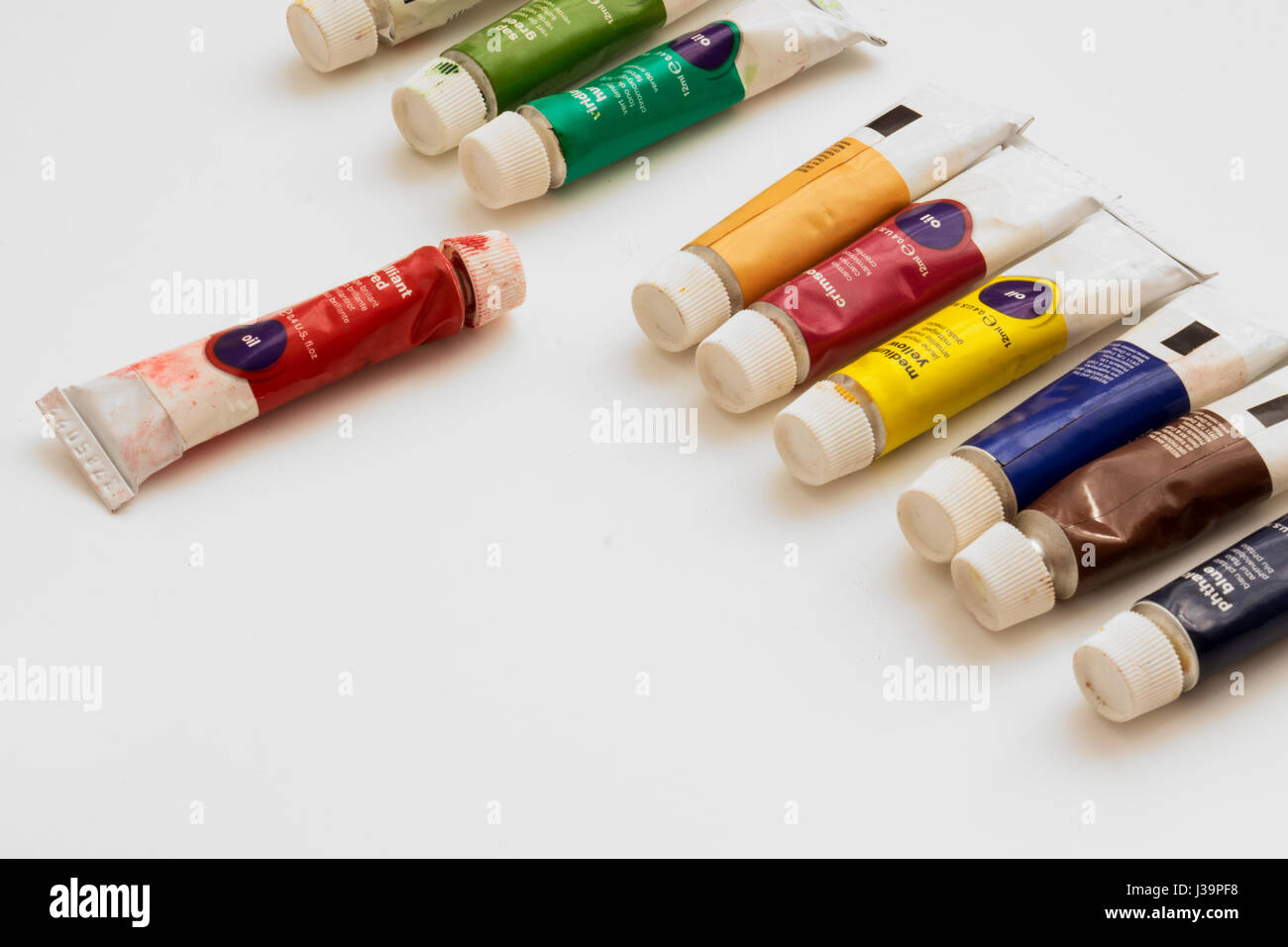 Oil Paint tubes on gray background Stock Photo Alamy