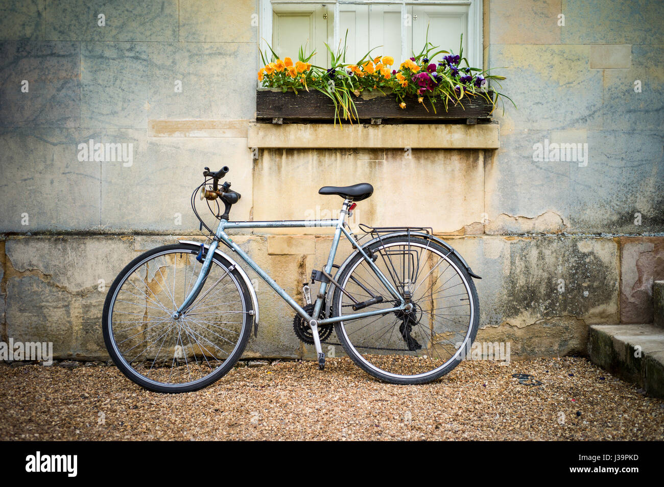 Student bikes parked outside student accommodation in Downing College, part of the University of Cambridge Stock Photo