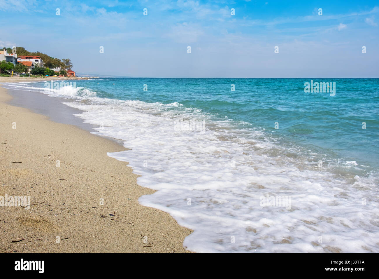 Sand beach in Platamonas. Pieria, Central Macedonia, Greece, Europe Stock Photo