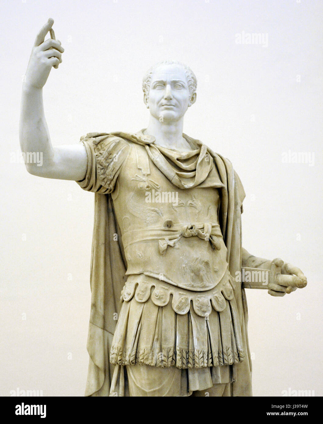 Figure in miliary uniform, with a modern head of Julius Caesar. Antonine-Severan (late 2nd-early 3rd century AD). National Arhaeological Museum. Naples. Italy. Stock Photo