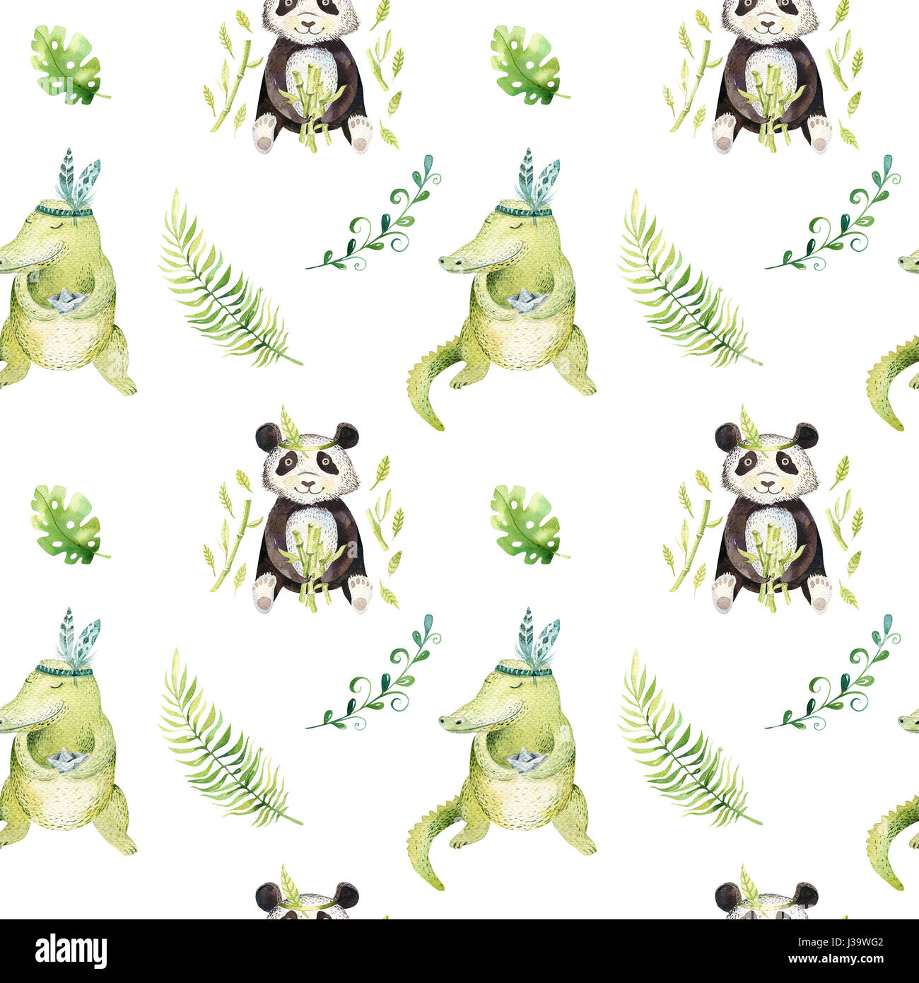 Baby Animals Nursery Isolated Seamless Pattern Watercolor Boho Tropical Drawing Child Tropical Drawing Cute Crocodile And Panda Tropic Green Stock Photo Alamy Baby Animals Nursery Isolated Seamless Pattern Watercolor Boho Tropical Drawing Child Tropical Drawing Cute Crocodile And Panda Tropic Green Stock Photo Alamy