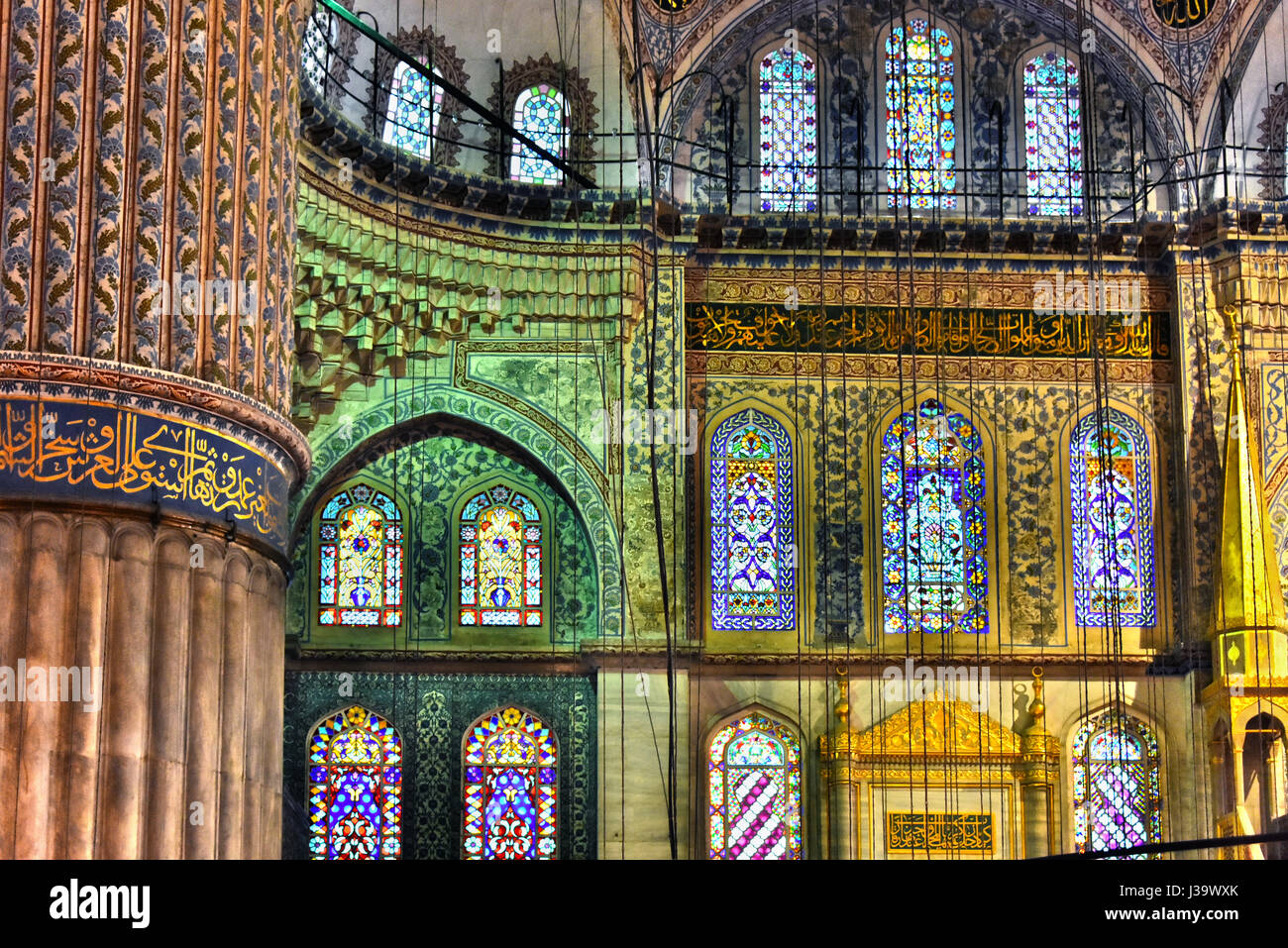 Interior of Sultan Ahmed Mosque or Blue Mosque in Istanbul, Turkey ...