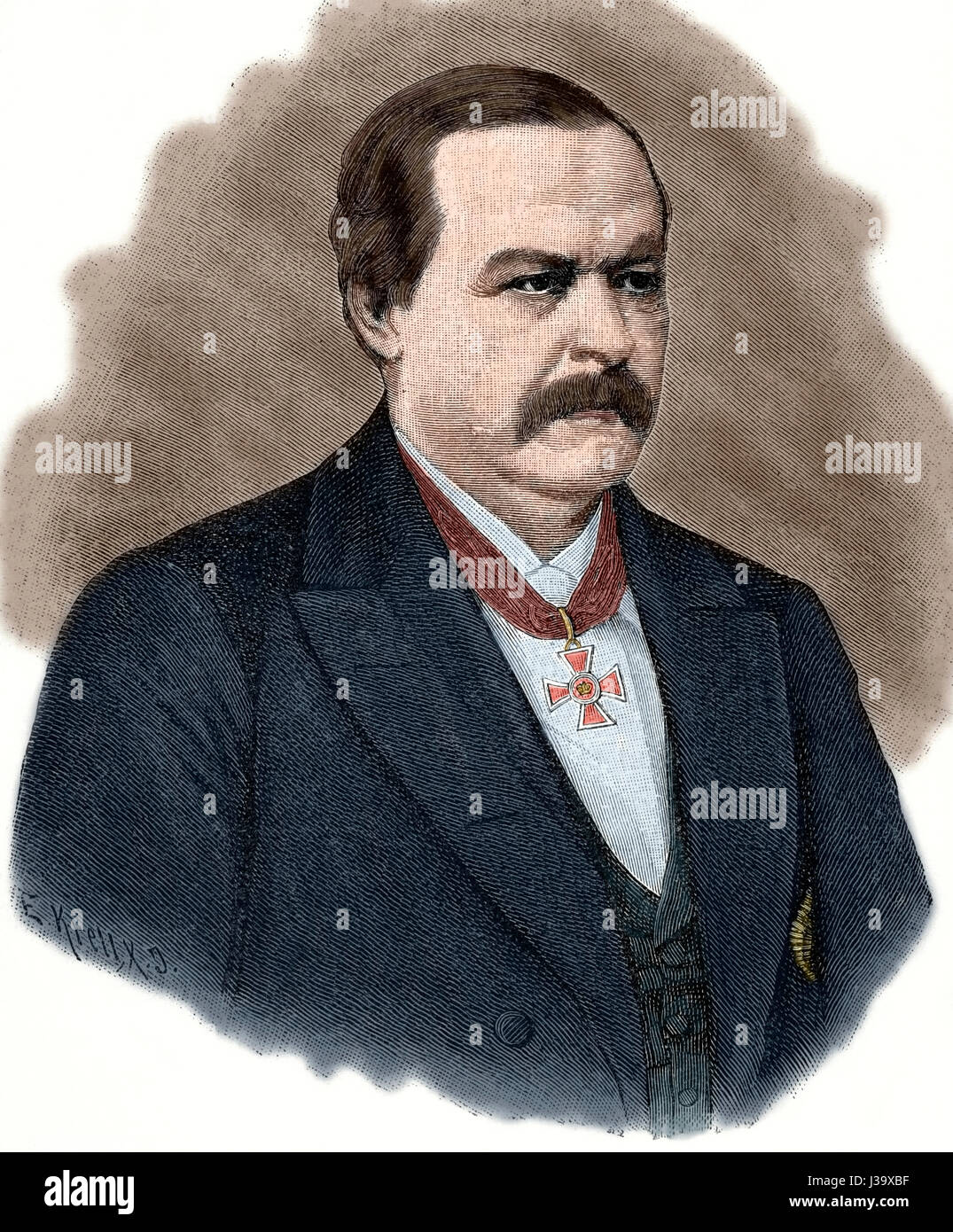 Max von Forckenbeck(1821-1892). Lawyer and German politician. Mayor of Berlin from 1878-1892. One of the founders of the Liberal National party. Portrait. Engraving by E. Krell. 'Historia Universal', 1883. Colored. Stock Photo