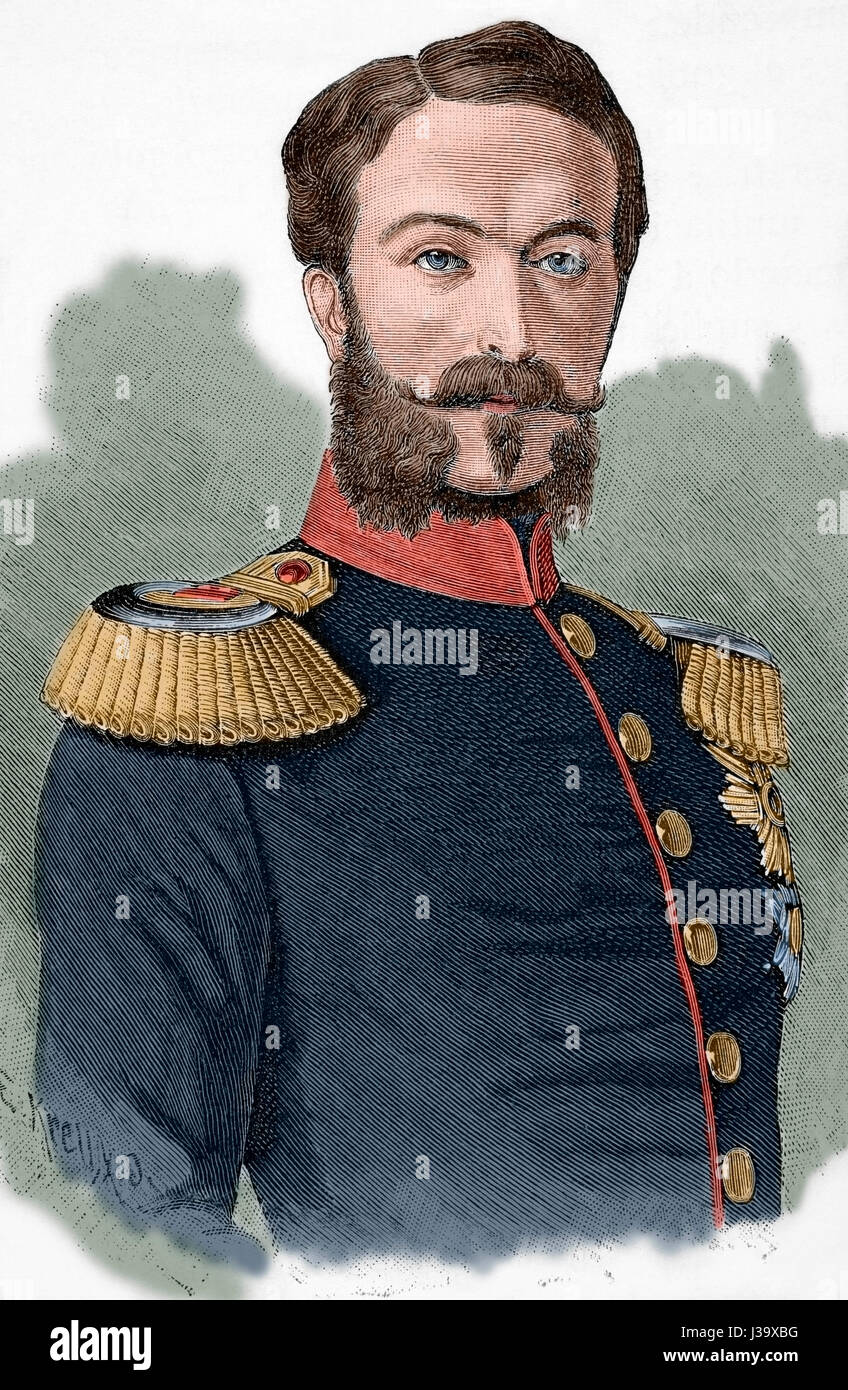 Frederick I (1826-1907). Grand Duke of Baden (1856-1907). Portrait. Engraving by E. Krell. 'Historia Universal', 1881. Colored. Stock Photo