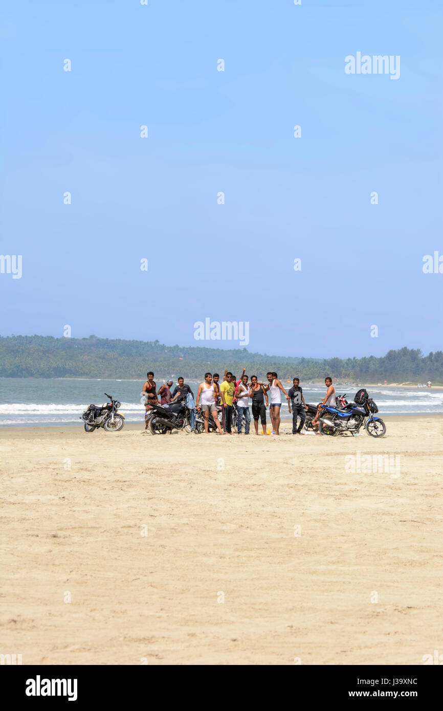 Motorbike riders on Muzhappilangad beach, Kerala’s only drive-in beach, Kannur Cannanore), Kerala, South India, South Asia. Stock Photo