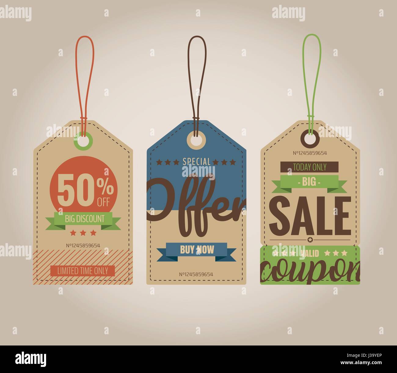 Vector illustration. Set of price tags, sale coupon and voucher for store promotions. Stock Vector