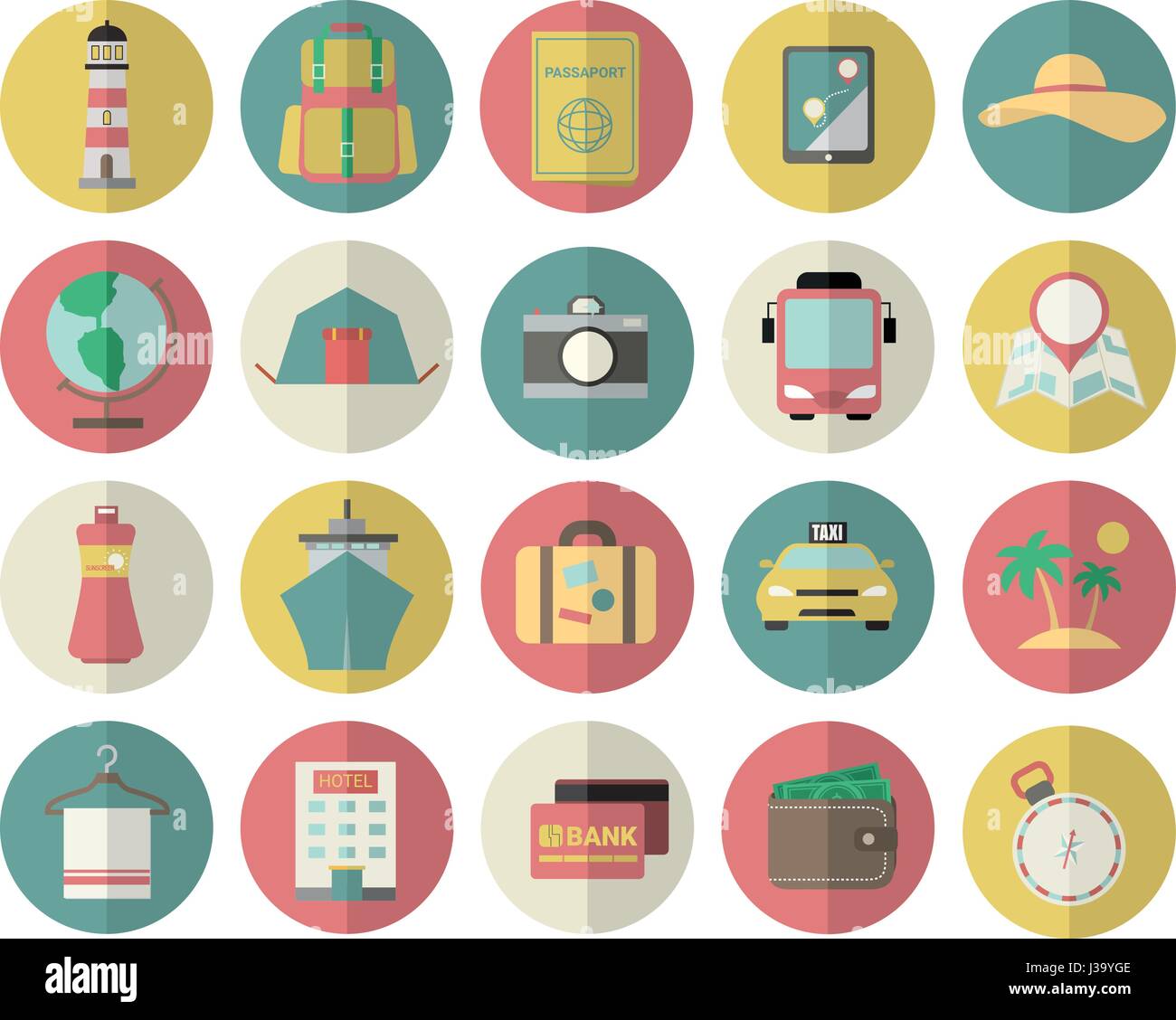 Vector ilustration. Tourism, travel and vacation icons set flat desing ...