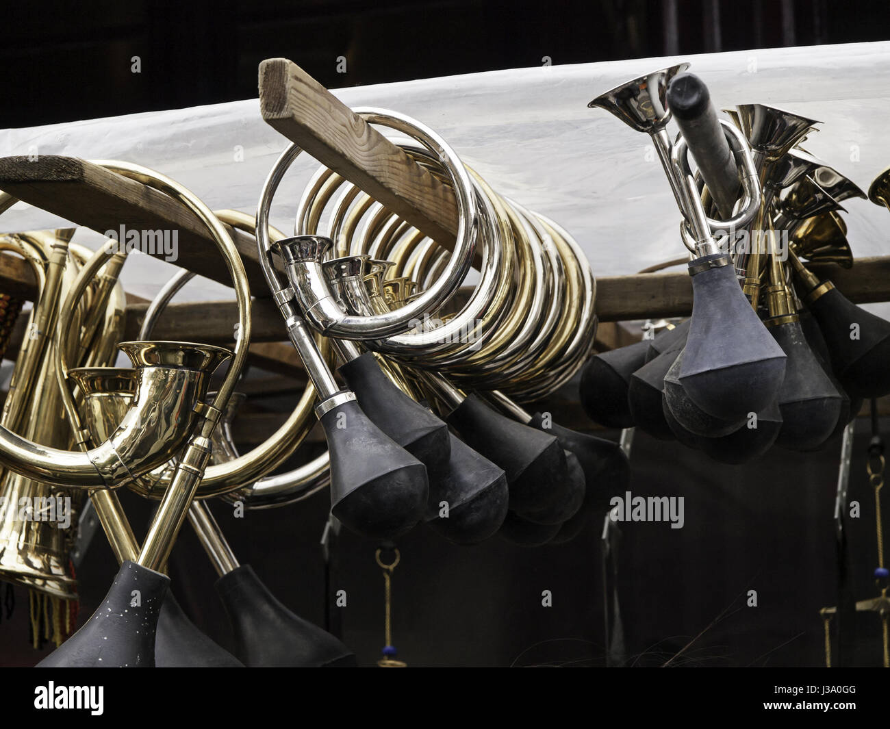 Antique horns, detail of some musical instruments Stock Photo Alamy