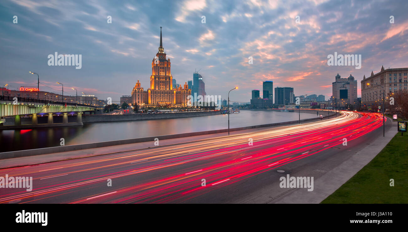 MOSCOW, RUSSIA - 18 OCTOBER 2015: Hotel Ukraine (Radisson Royal Hotel) in Moscow, Russia. One of the Seven Sisters in Moscow it was built in 1957 and Stock Photo