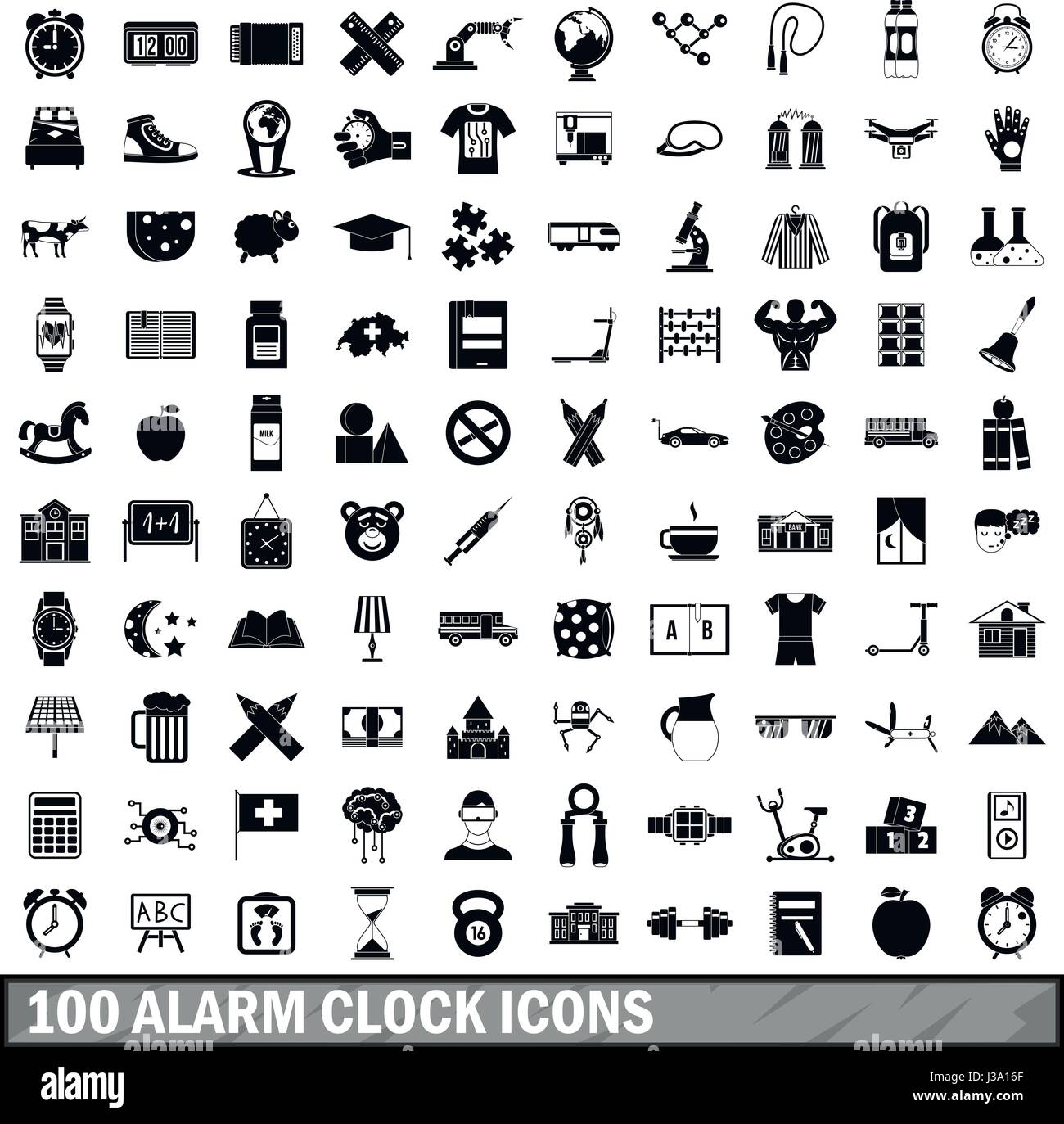 100 alarm clock icons set, simple style Stock Vector Image & Art - Alamy