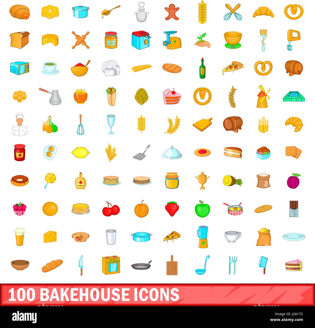 100 bakehouse icons set, cartoon style Stock Vector Image & Art - Alamy
