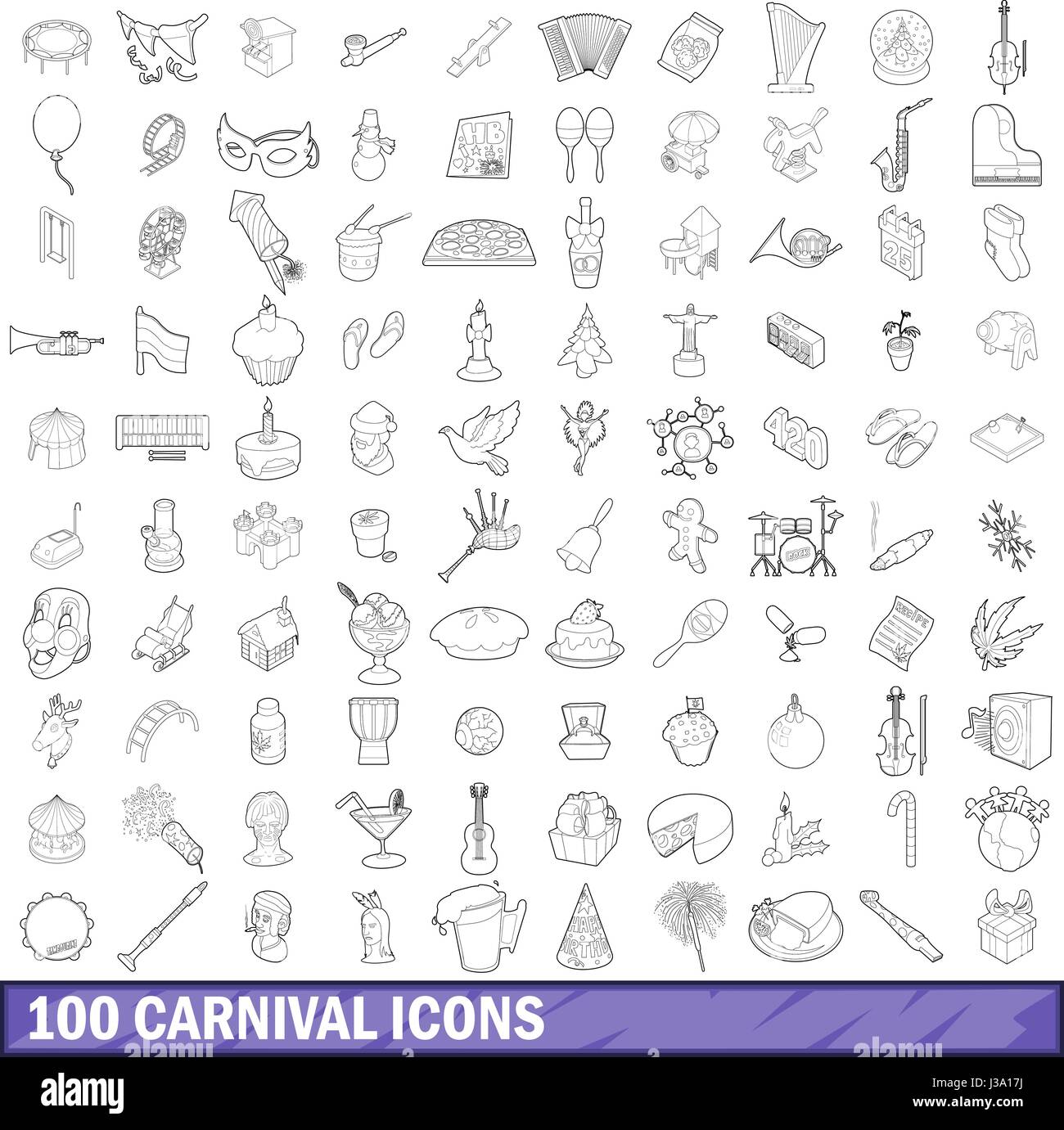 100 carnival icons set, outline style Stock Vector Image & Art - Alamy
