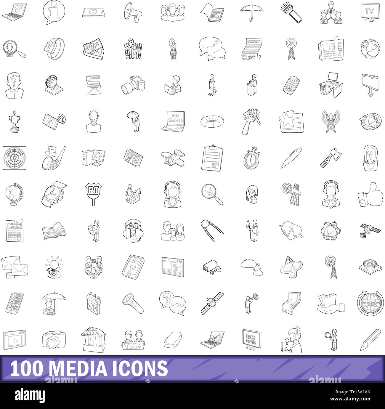 100 media icons set, outline style Stock Vector Image & Art - Alamy