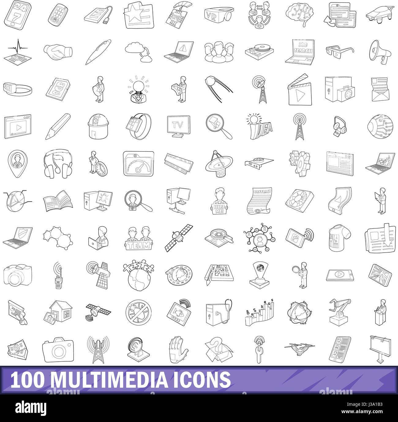 100 multimedia icons set, outline style Stock Vector Image & Art - Alamy