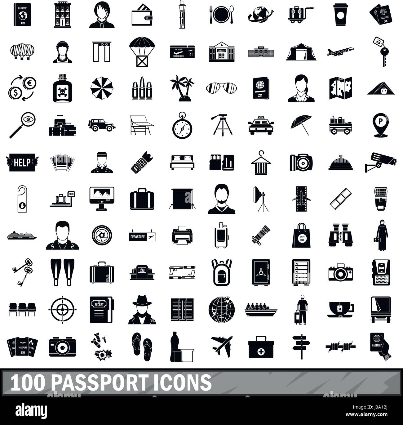 100 Passport Icons Set Simple Style Stock Vector Image And Art Alamy