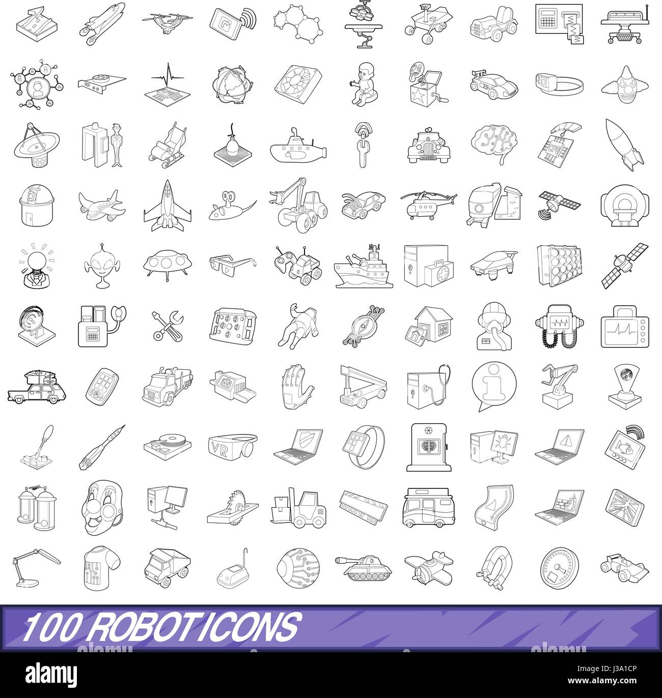 100 robot icons set, outline style Stock Vector Image & Art - Alamy