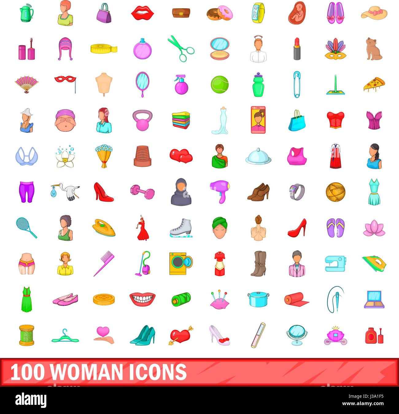 100 woman icons set, cartoon style Stock Vector Image & Art - Alamy