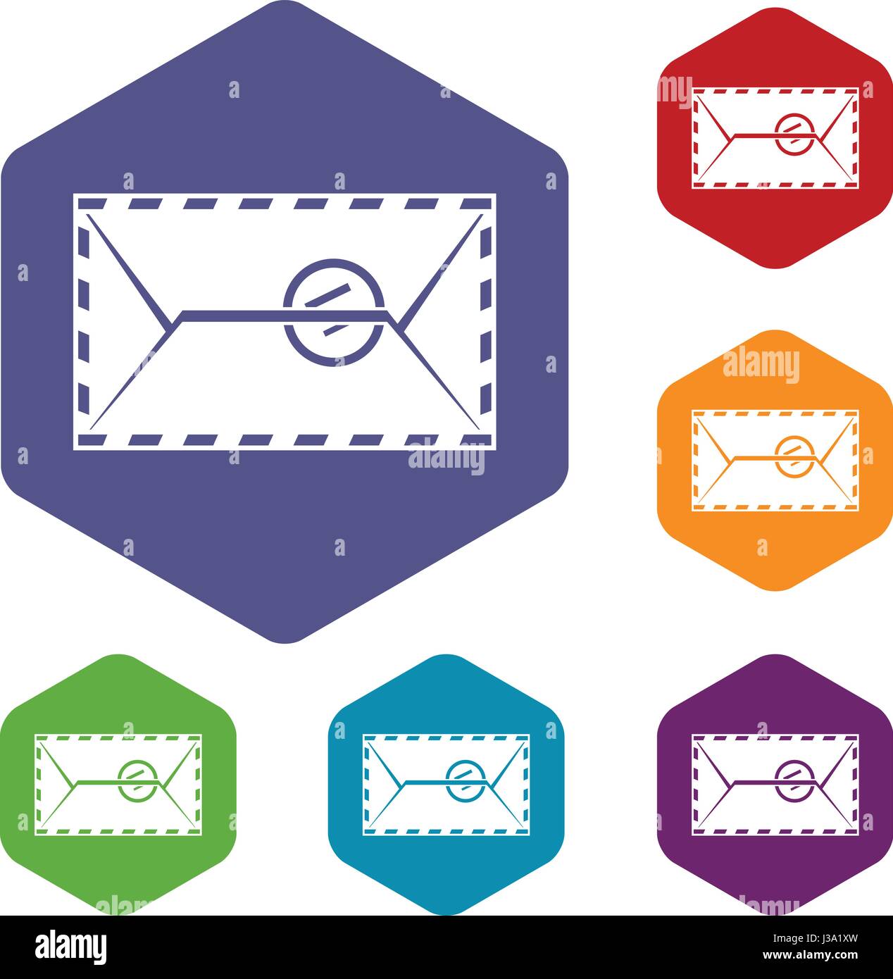 Mail envelope with a stamp icons set hexagon Stock Vector Image & Art ...