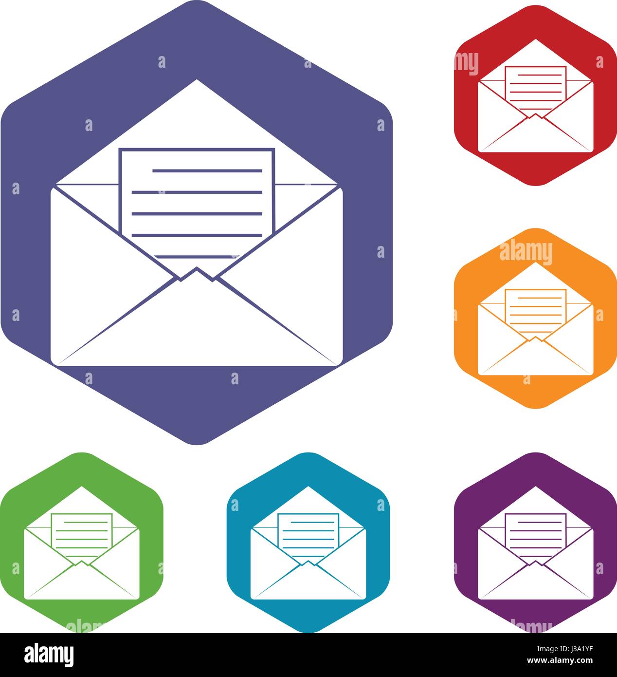 Envelope with sheet of paper icons set hexagon Stock Vector Image & Art ...