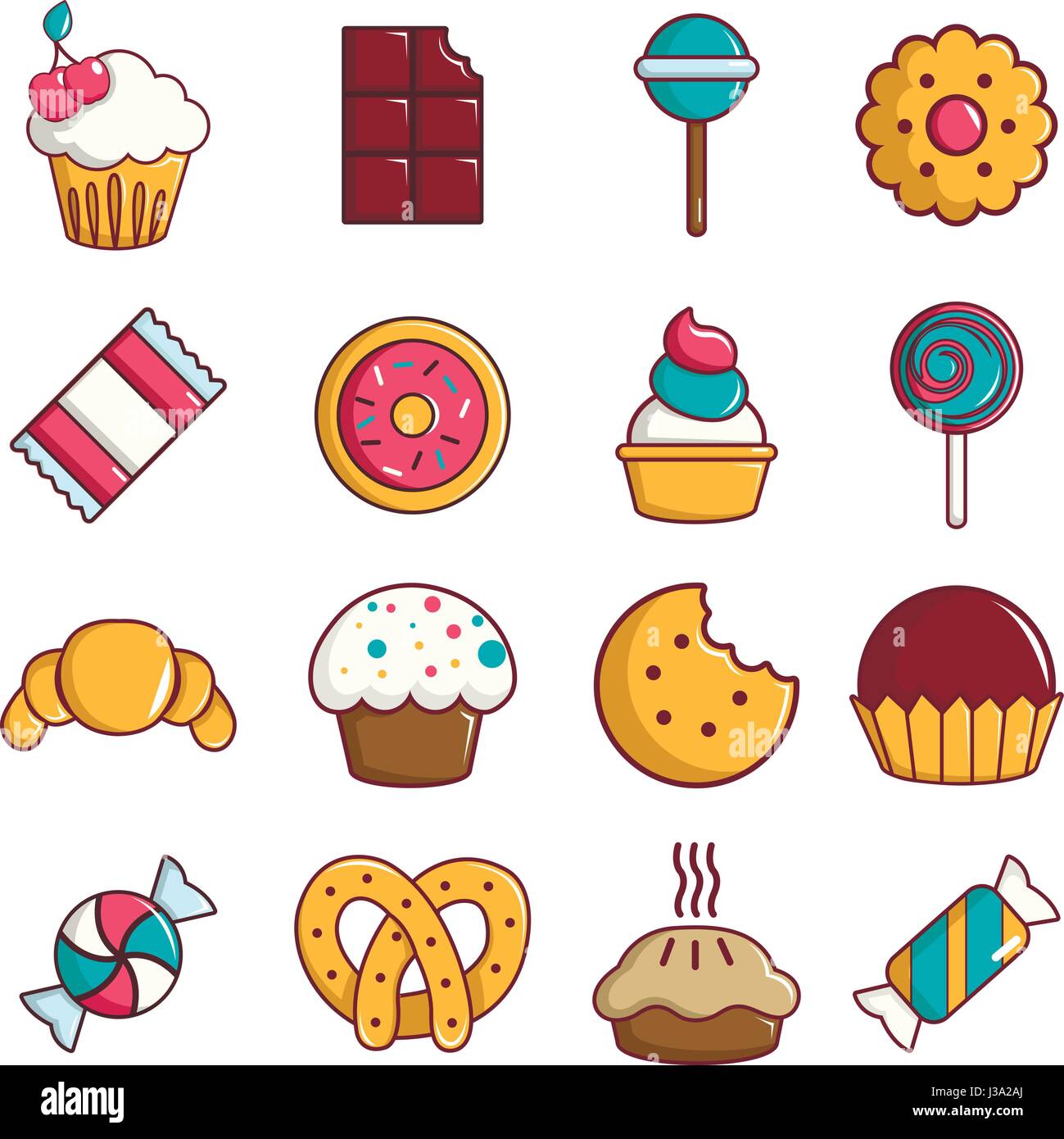 Sweets candy cakes icons set, cartoon style Stock Vector Image & Art