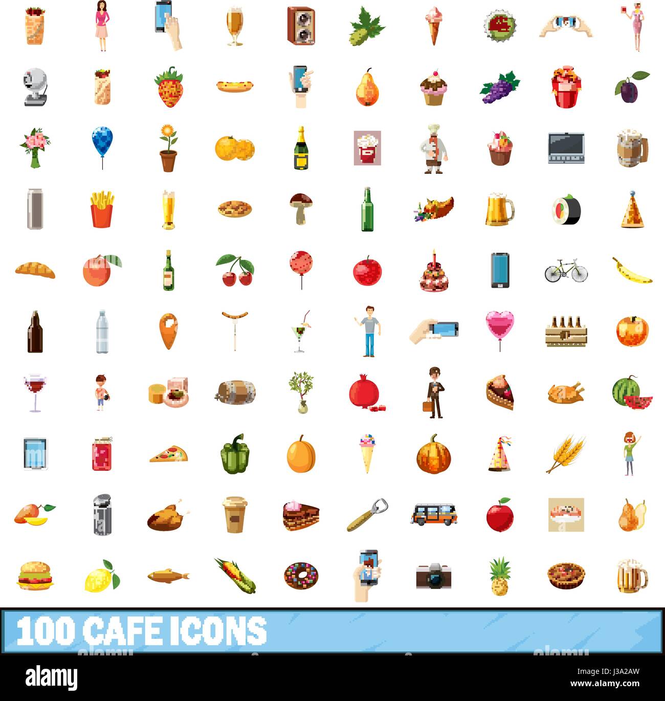 100 cafe icons set, cartoon style Stock Vector Image & Art - Alamy