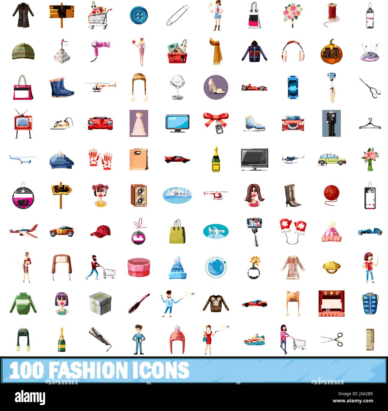 100 fashion icons set, cartoon style Stock Vector Image & Art - Alamy