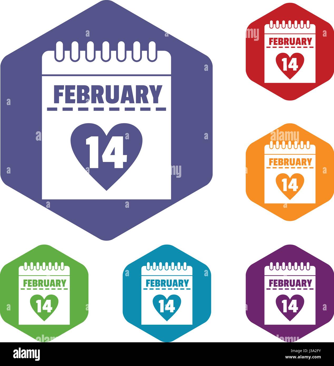 Valentines day calendar icons set hexagon Stock Vector Image & Art - Alamy