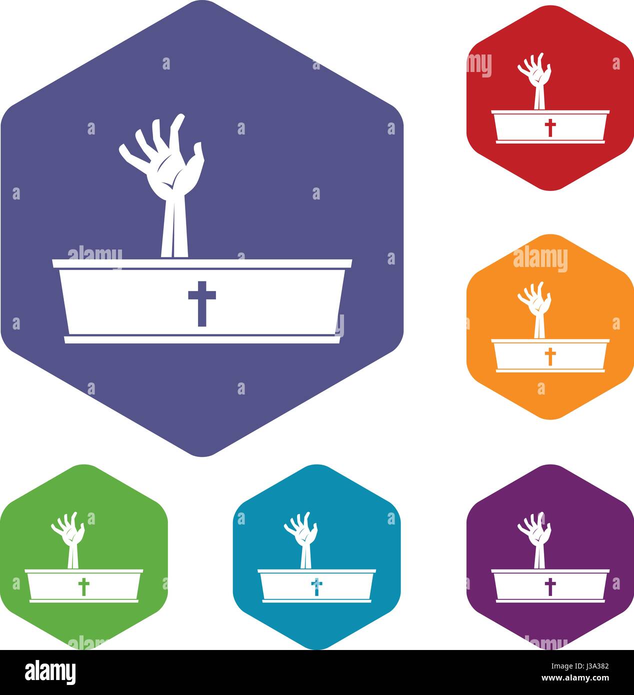 Zombie hand coming out of his coffin icons set Stock Vector Image & Art