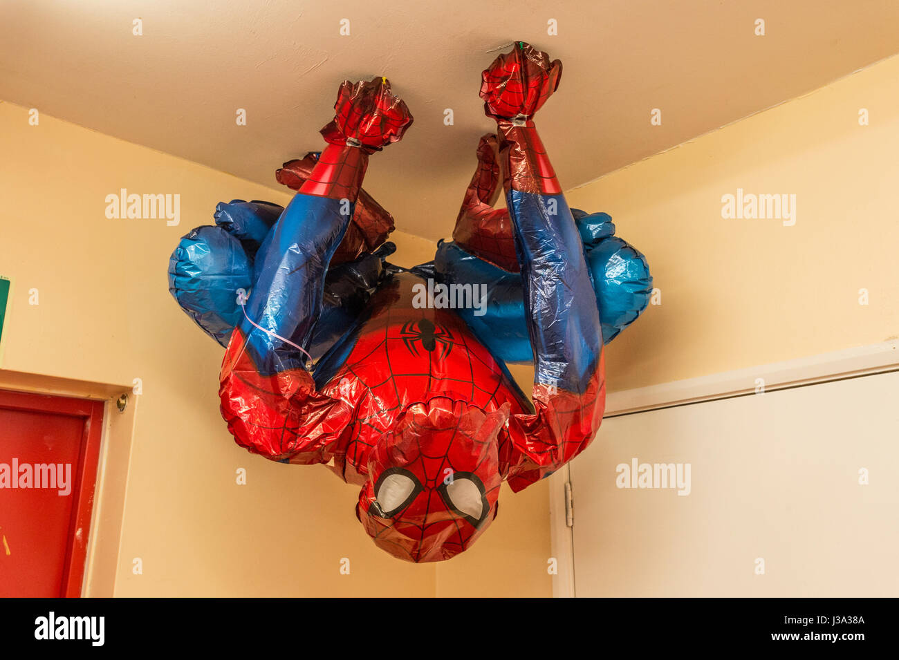 Spiderman on the ceiling Stock Photo