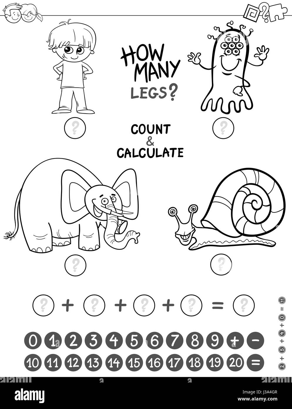 Black and White Cartoon Illustration of Educational Mathematical ...