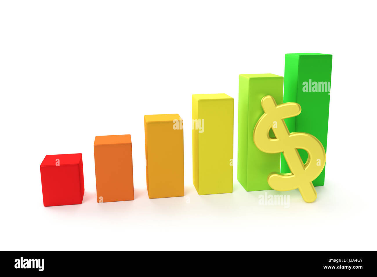 3D finance graph - rise of the dollar. Stock Photo