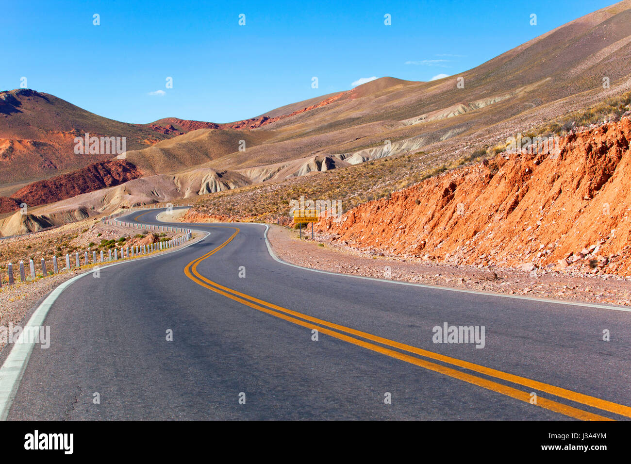 Wavy road in the Andean mountains. Jujuy, Argentina. Stock Photo
